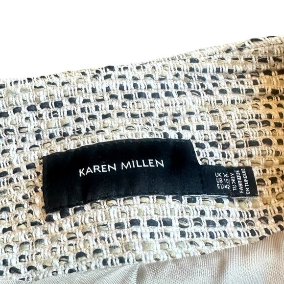 Karen Millen Cream Black Button-Down Blazer Jacket Tweed Work Size 10 Women's - Picture 10 of 10